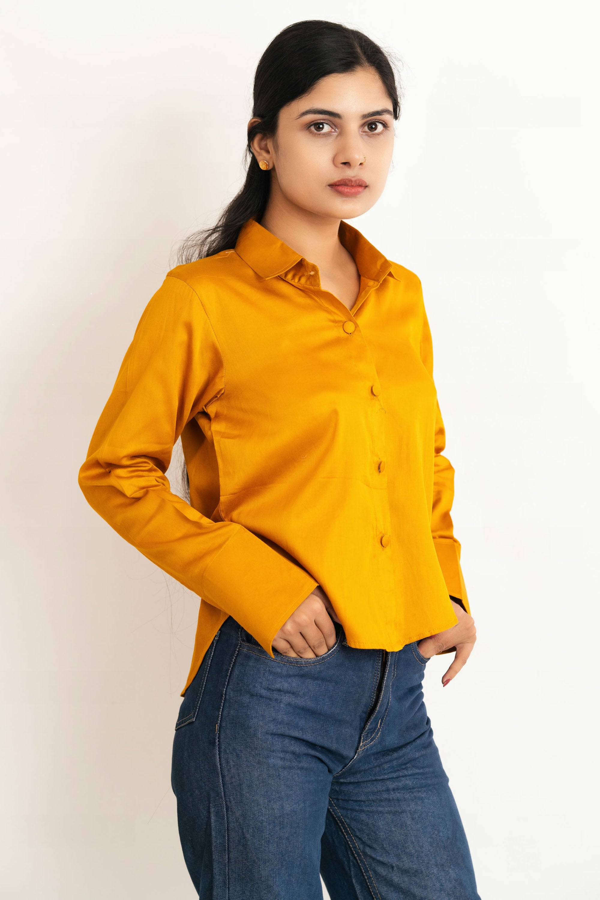 Mustard Jam Cotton Shirt Top