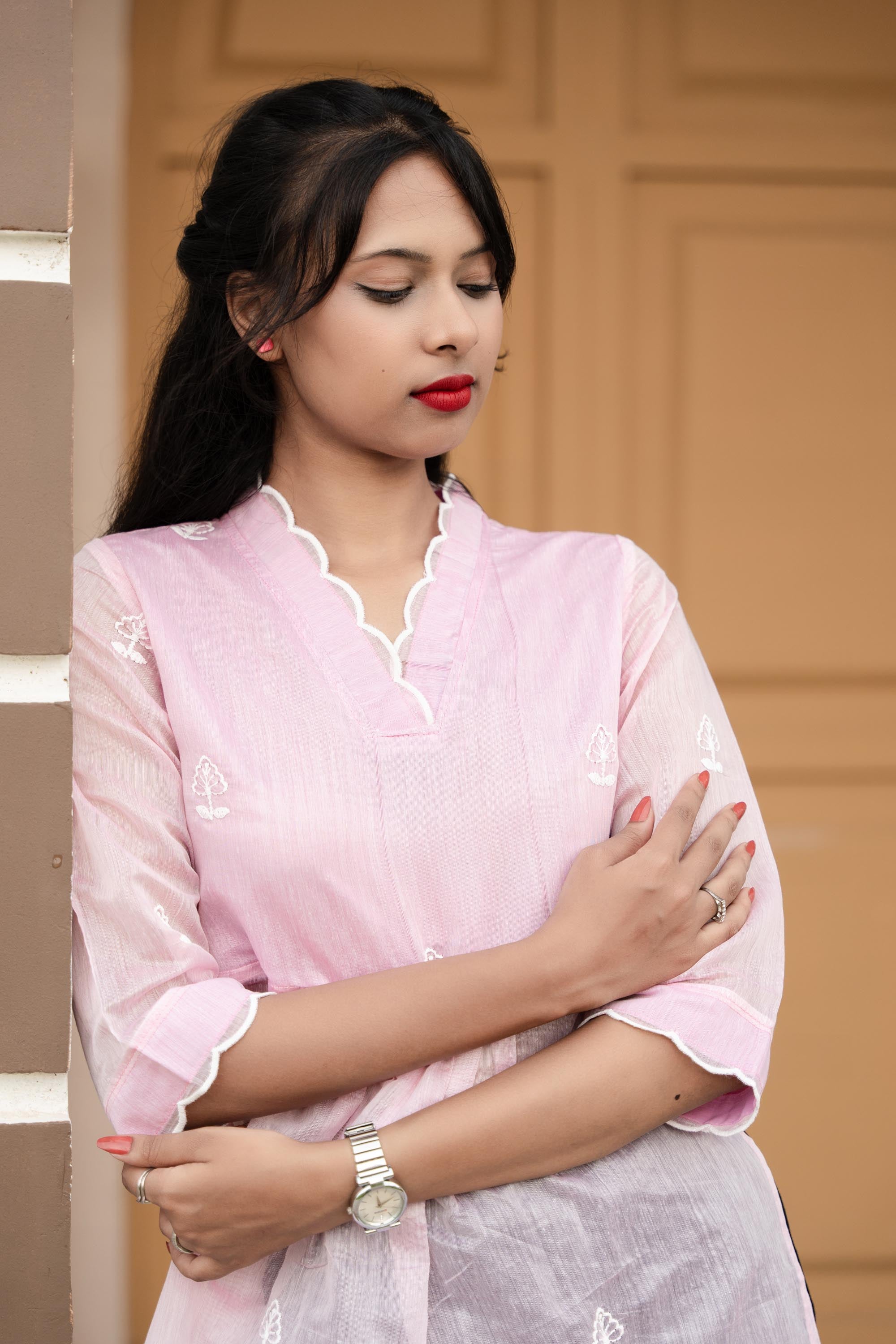 Elegant Baby Pink Cotton Silk Top